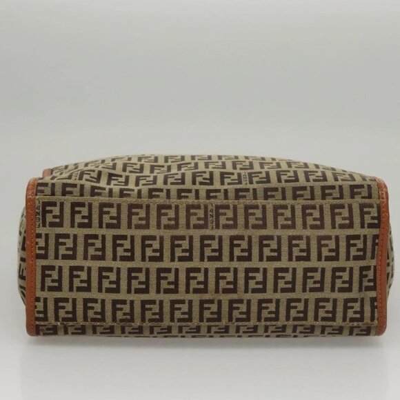 FENDI Zucchino Canvas Hand Bag Brown Gold Auth sw308 - Picture 7 of 16
